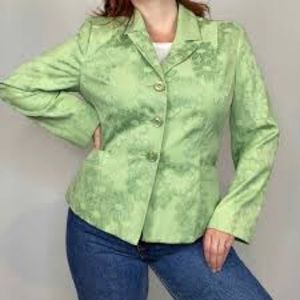 Vintage Sag Harbor 60s Style Lime Green Flower Blazer Coat Size 14